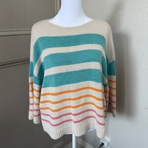 LOFT Womans Spring Color Striped Sweater sz MED Cotton/poly Crewneck